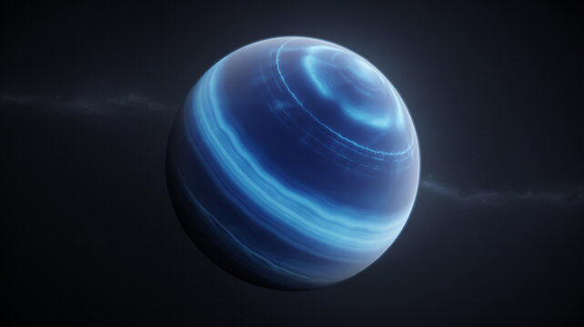Blue planet with glowing atmospheric bands in deep space