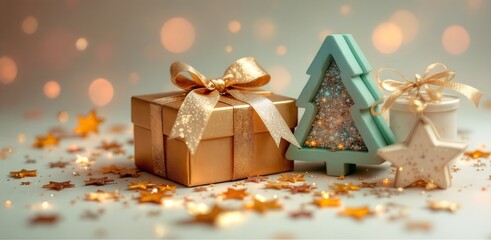 Sparkling Holiday Present Golden Christmas Gift
