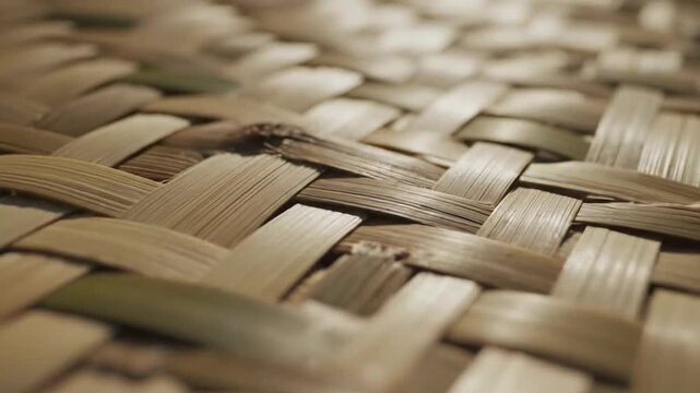 Close up of woven straw fibers forming a natural textured pattern.