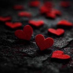 Obraz premium Red Hearts on Dark Background – Love and Romance Concept
