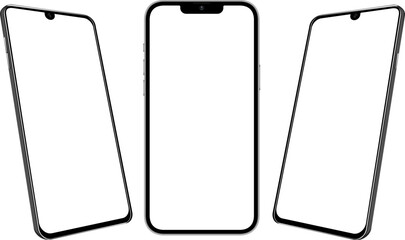 Realistic Smartphone Mockup Collection — Angled Perspective Designs on Transparent Background