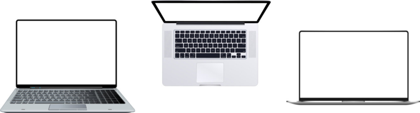 Front and Top View Laptop Mockups - Minimal Realistic Computer Designs on Transparent Background
