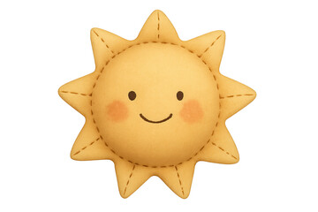 Soft yellow sun plush with stitched rays and cheerful face