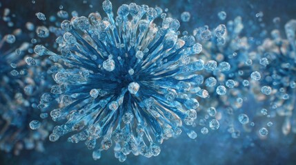 Microscopic view of blue virus particles floating