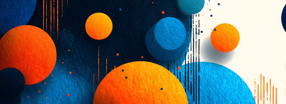 Minimal geometric background. Dynamic blue shapes composition with orange lines. Abstract background modern hipster futuristic graphic. Vector abstract background texture design, bright poster, banner