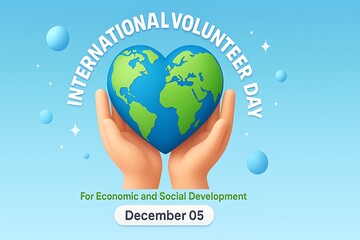 Hands holding a heart shaped earth for international volunteer day