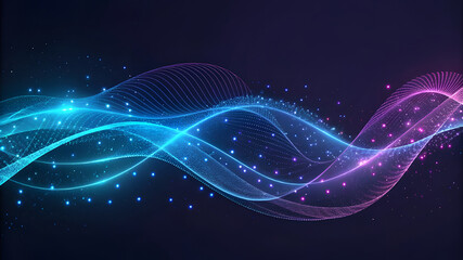 Abstract digital waveform with glowing particles and network connections