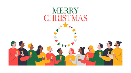 Fototapeta premium Christmas Cheer: A diverse group of individuals gather to celebrate the festive season. The scene is filled with harmony and togetherness as they embrace the Christmas spirit. 