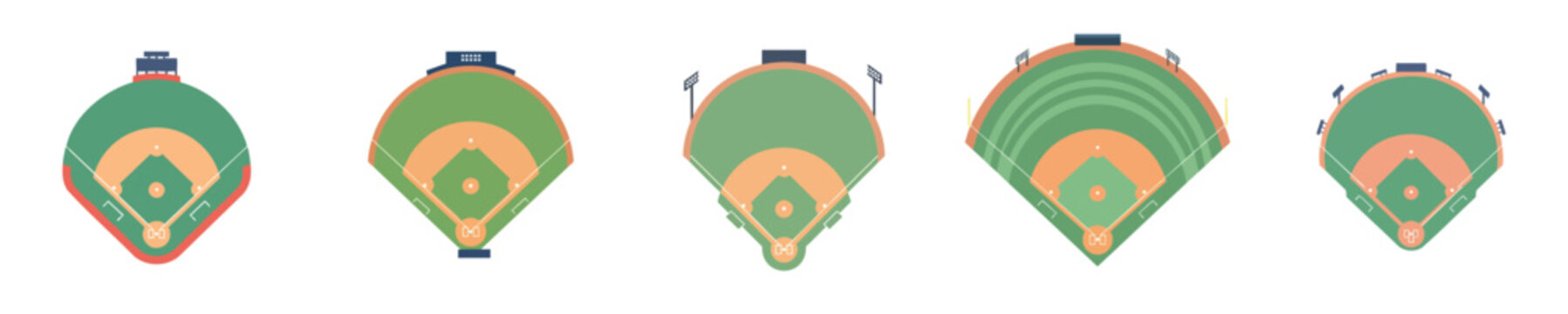 Vector Flat Baseball Stadium Field Set Different Shapes Illustration
