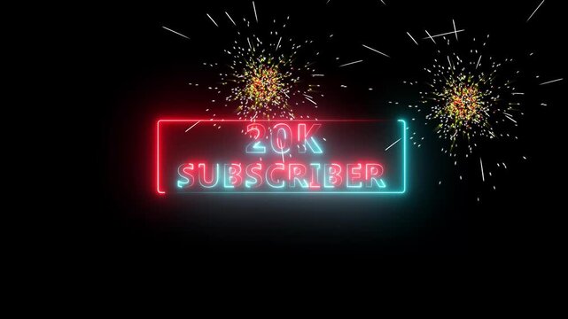20K text neon light animation video motion on black background, against a backdrop of twinkling stars, creating a captivating and visually striking display of digital artistry .
