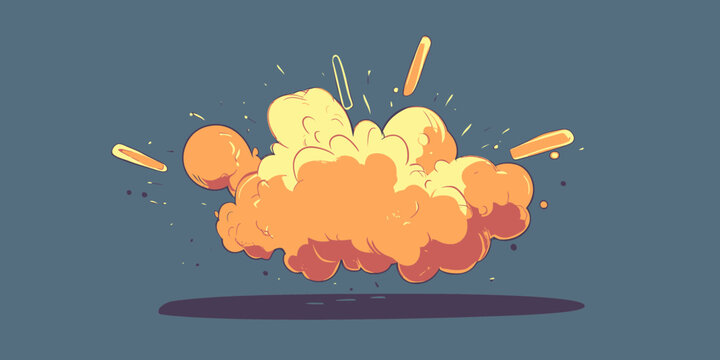 Colorful cartoon explosion cloud with smoke burst and comic impact burst elements in flat minimalist vector style illustration for pop art design and comic effects