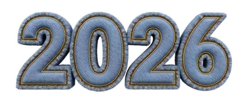 Denim texture 2026 new year celebration artwork, perfect for modern design projects, creating eye catching banners, posters, and digital art with a unique textured effect and trendy look - Powered by Adobe