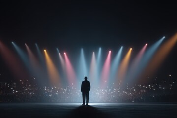 Back view of businessman on a stage