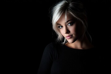 Naklejka premium Bold blonde in studio darkness against a black backdrop