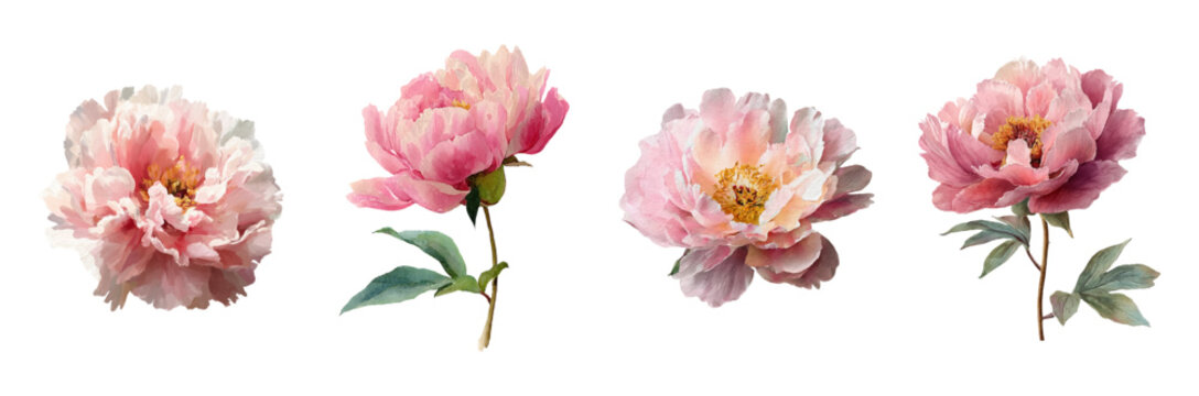 Watercolor peony flowers. Peonies in soft pink and cream shades. Vintage flowers suitable for creating invitations, wedding cards, floral patterns. Watercolor vector botanical illustration.