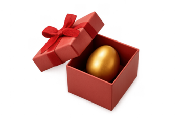 Golden egg revealing treasure in red gift box