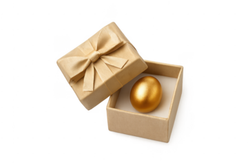 Golden egg resting inside open gift box
