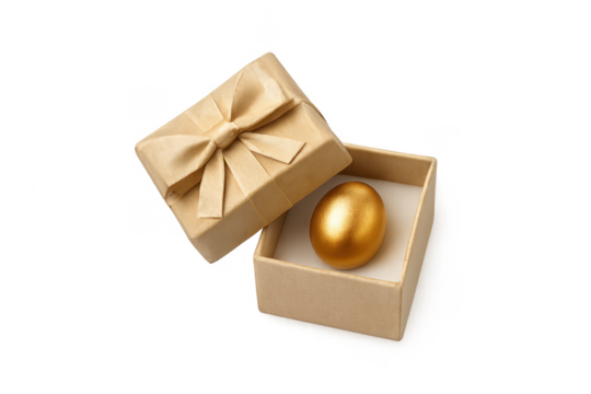 Golden egg resting inside open gift box