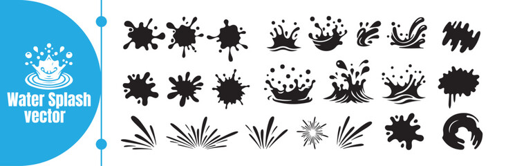 Black Water Splash and Dynamic Liquid Element Vector Set