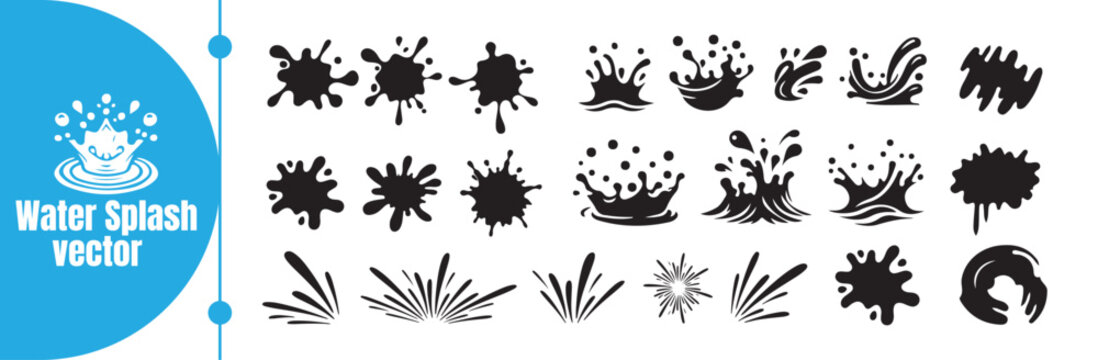 Black Water Splash and Dynamic Liquid Element Vector Set