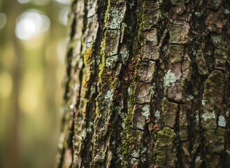 Obraz premium Stunning closeup reveals textured tree bark with vibrant moss, perfect for nature backgrounds, environmental awareness campaigns, or organic product promotions