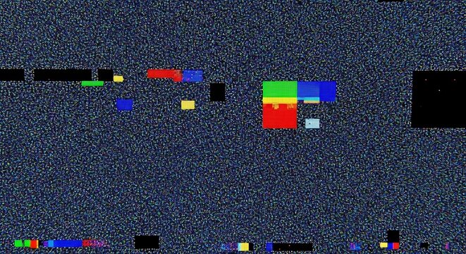 Chaotic television static overlay with vibrant scattered pixel blocks - Powered by Adobe
