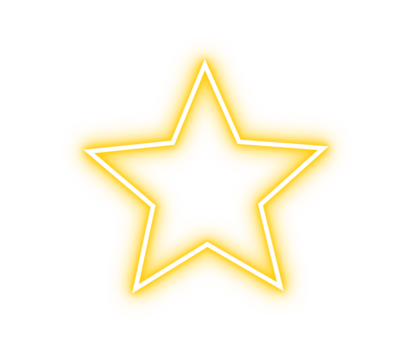 Yellow glowing star outline for neon highlights, celebration stickers, decorative icons, and modern aesthetic design overlays