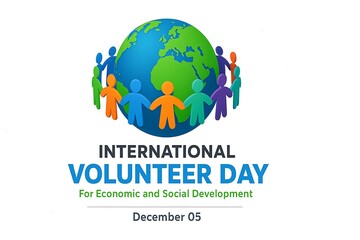 International volunteer day globe with diverse people community