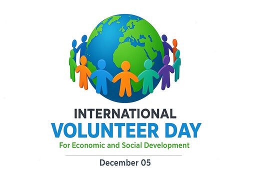 International volunteer day globe with diverse people community - Powered by Adobe