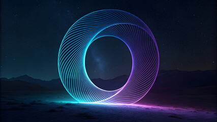 Glowing neon ring portal illuminated by futuristic lights