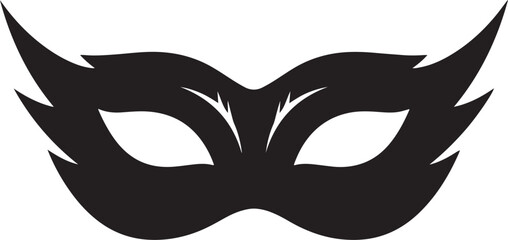 Stylized Masquerade Mask Silhouette Vector – Pointed Edges with Enigmatic Noir Theme, Minimal Black Illustration on White Background