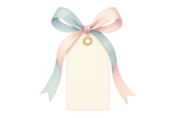 Blank gift tag with pastel pink blue ribbon