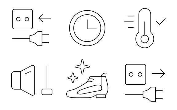 A set of line icons. Automatic Portable Electric Shoe Dryer. Editable stroke