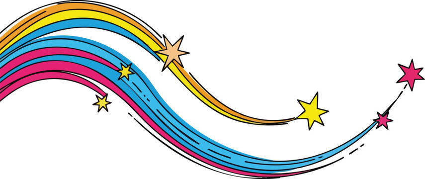 Colorful Swirls with Stars on White Background