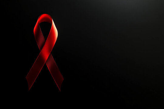Generative AI image of red ribbon symbol representing World AIDS Day awareness campaign, donor day - Powered by Adobe