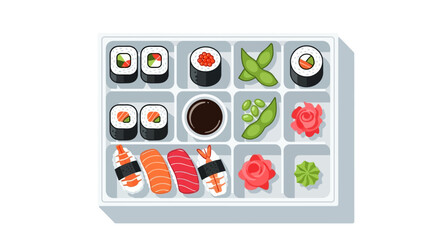 Assorted sushi platter with rolls and sashimi in bento box © Nandar