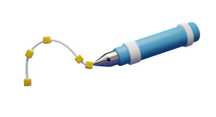 Blue 3d pen drawing a curved line with yellow cubes on a transparent background isolated on transparent background