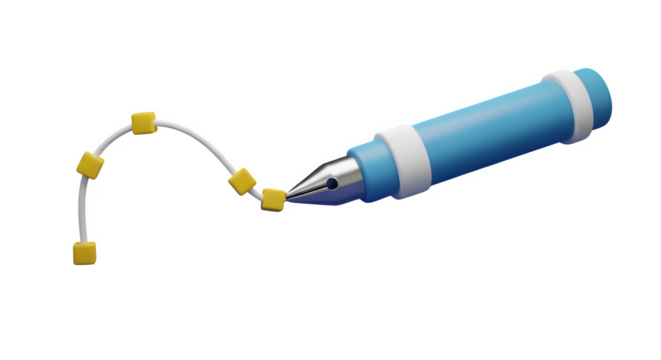 Blue 3d pen drawing a curved line with yellow cubes on a transparent background isolated on transparent background