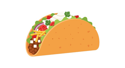 A hardshell taco filled with meat cheese lettuce tomato onion sour cream and parsley