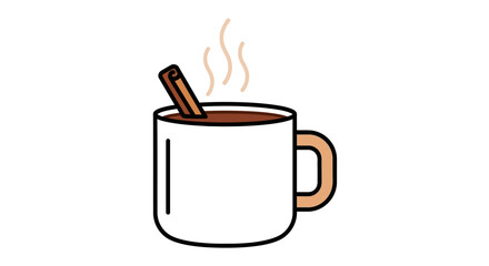 A mug of hot chocolate with steam rising garnished with a cinnamon stick