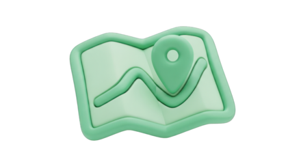 Mint Green Map with Location Pin 3D Render.