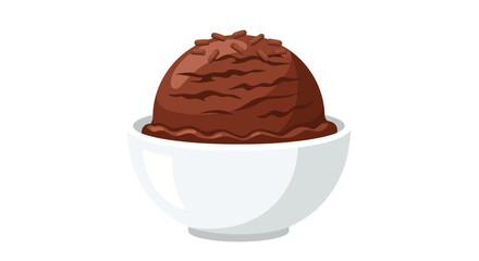 A scoop of chocolate ice cream with chocolate sprinkles in a white bowl