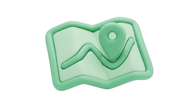 Mint Green Map with Location Pin 3D Render.