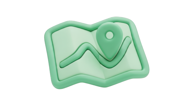 Mint Green Map with Location Pin 3D Render.
