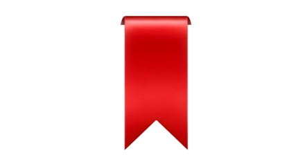 A classic red satin ribbon bookmark with a pointed end isolated on transparent background