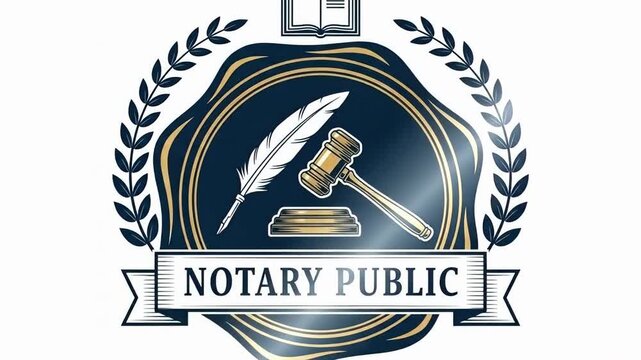 Notary Public Emblem Badge with Gavel and Laurel Wreath for Legal Authority.