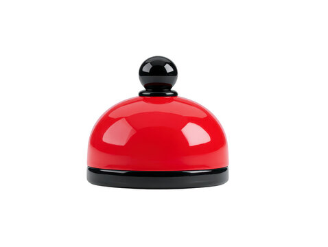 Red service bell with black base and top, isolated on transparency background, shiny surface, used for reception or customer service, evokes attention and urgency in hospitality settings