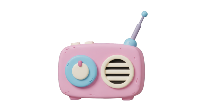 Pastel Pink Retro Radio with Antenna 3D Render.