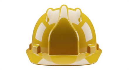 Bright yellow hard hat safety helmet for construction workers and industrial safety isolated on transparent background