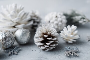 White Christmas Pine Cones and Ornaments